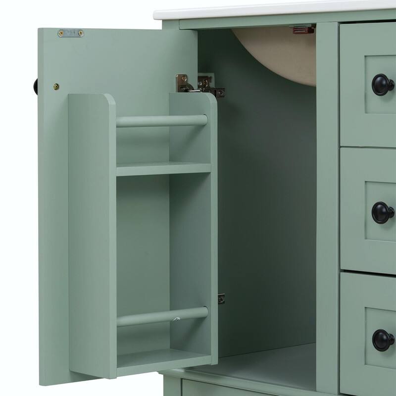 24" Bathroom Vanity with Ceramic Sink, Soft-Close Drawers, Soft-Close Door & Door-Mounted Shelf