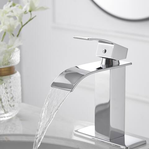 Waterfall Single Hole Low-Arc Bathroom Faucet with Pop-up Drain
