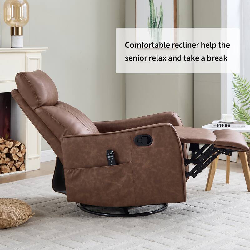 Heat Massage Manual Recliner Chair with Rocker and Swivel in Faux Leather for Living Room