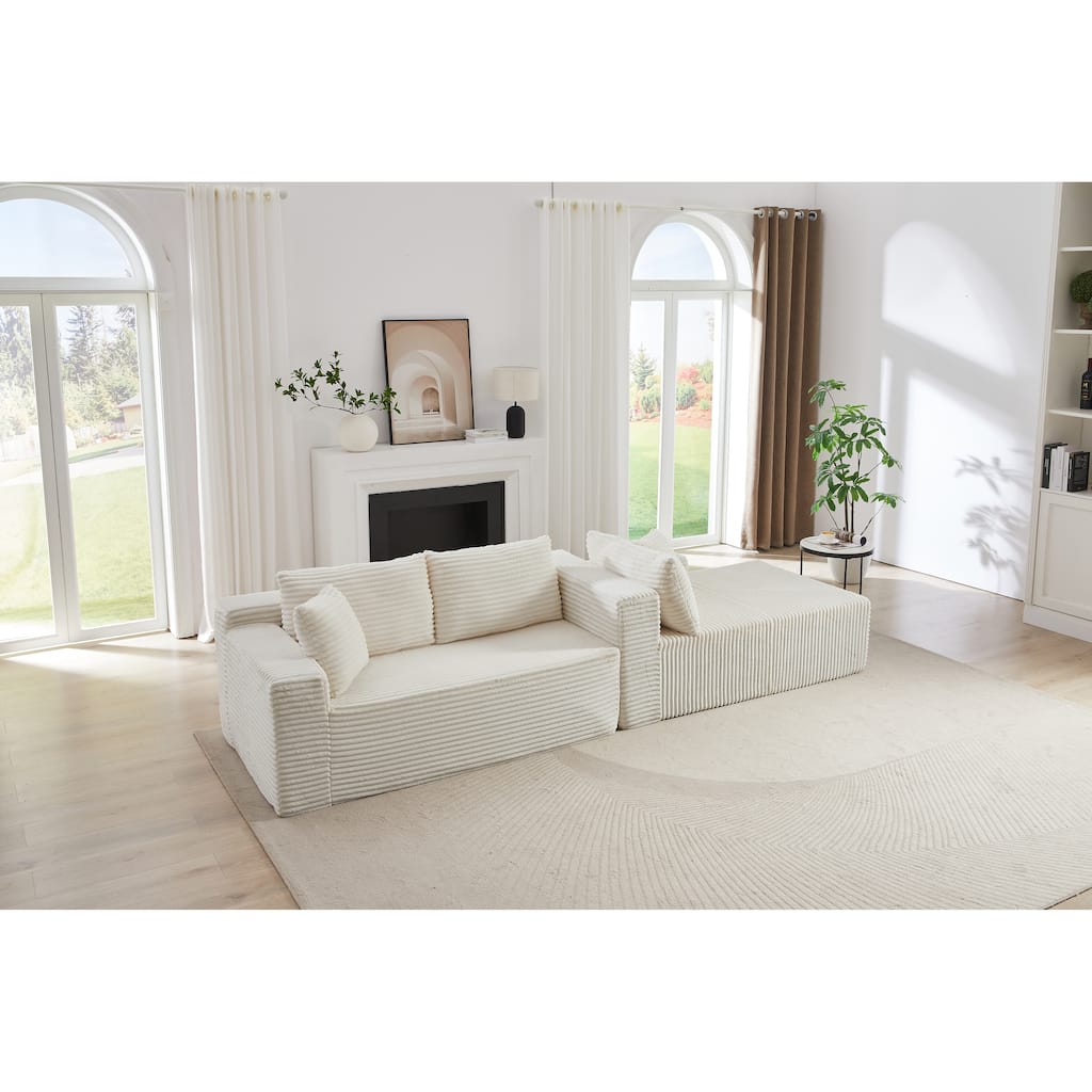 Modular Sleeper Couches Corduroy L-shaped Sectional Sofa with Chaise