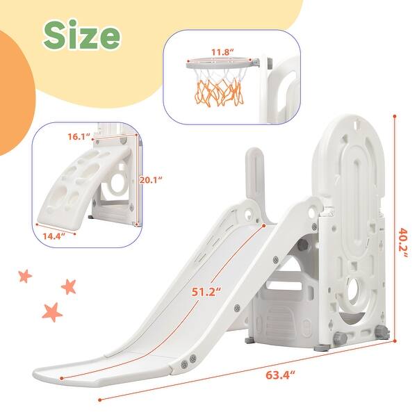 dimension image slide 0 of 2, 4 in 1 Toddler Climber and Slide Set, Kids Playground Climber Freestanding Slide Playset with Basketball Hoop Play Combination