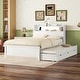 preview thumbnail 1 of 25, Full Size Wooden LED Platform Bed with Trundle & Storage Headboard with Drawers, White White