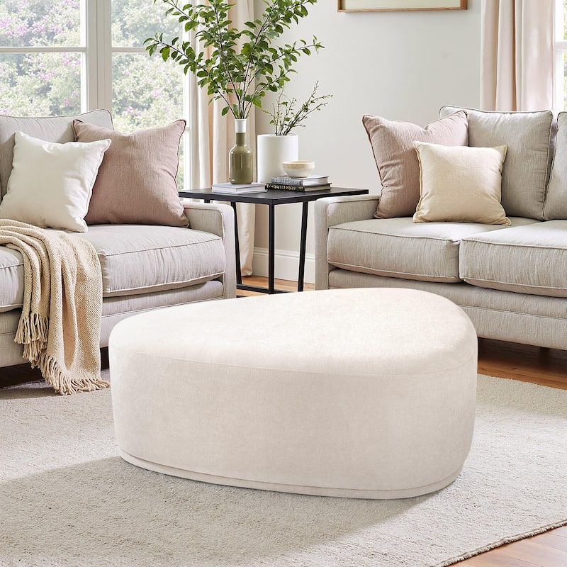 Bonnie 26"/43" W Chenille Small/ Oversized Triangular Cheese Ottoman - Oversized:43.7"×31.7"×16" - Light Sand
