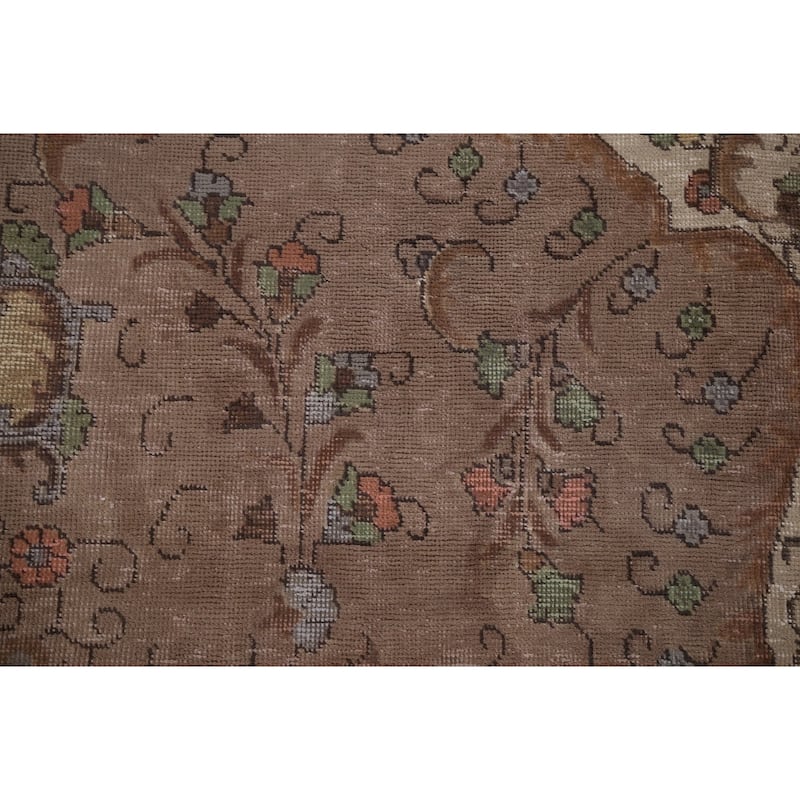Brown Tabriz Persian Vintage Area Rug Hand-Knotted Wool Carpet - 8'0" x 10'11"