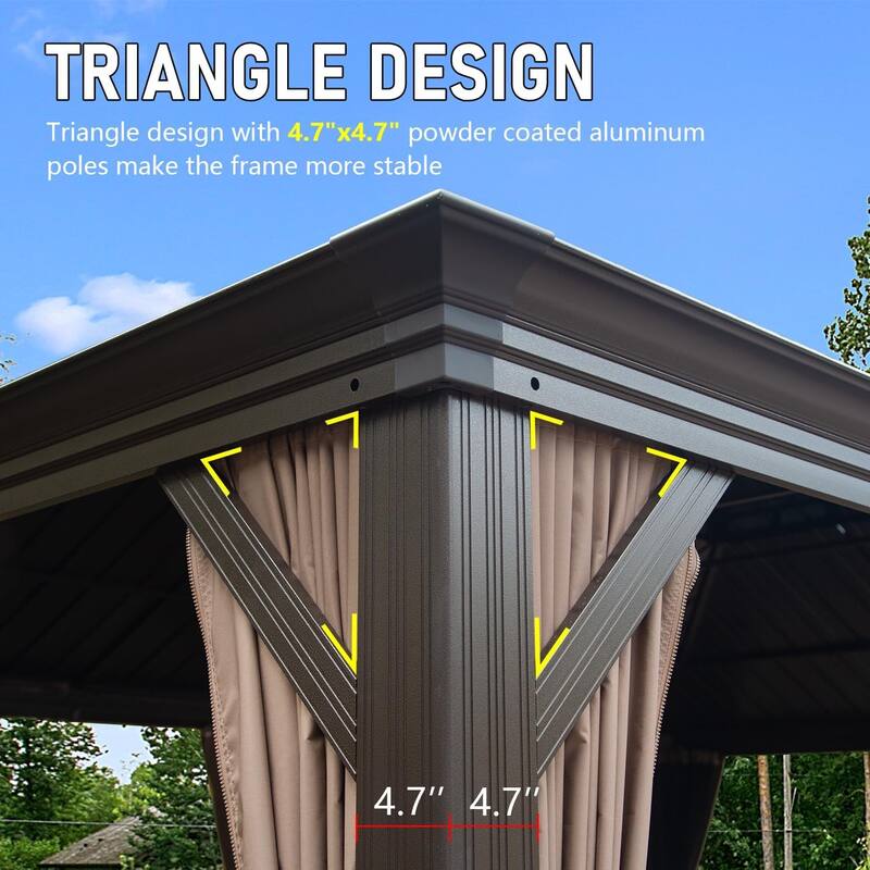 14x22FT Outdoor Hardtop Gazebo with Steel Roof, Aluminum Frame, Gutter System, Curtains, and Netting for Patio, Deck, or Garden