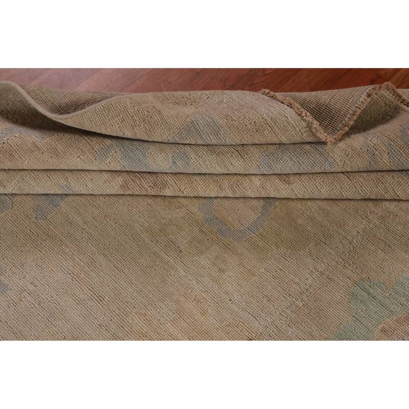 Hand Knotted Oriental 100% Wool Carpet Transitional All-Over Beige & Ivories Oushak Area Rug - 13' 8'' X 10' 1''