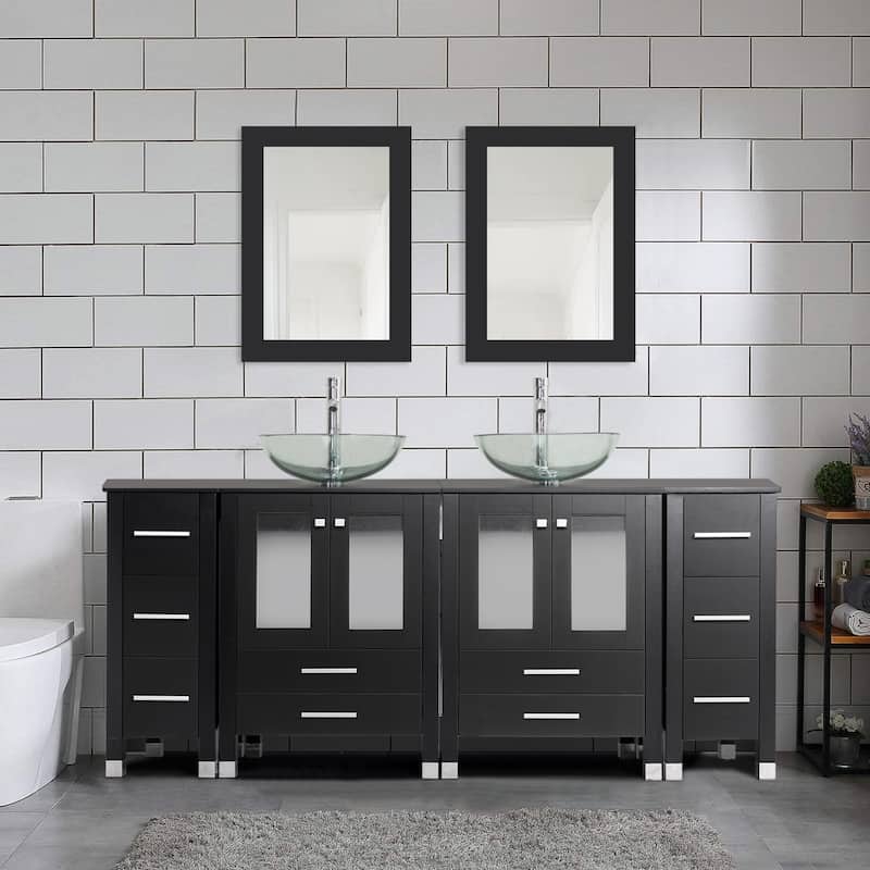 72" Bathroom Vanity Set with Vessel Sink Side Cabinet Combo