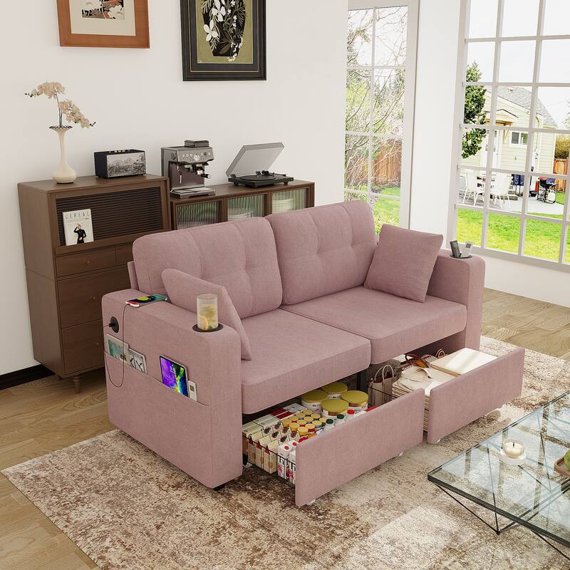 Sofas, Couch Set, 3 Seats Sofa, USB Charging,Wood Frame, Easy to Install, with Storage, Charging Station, Cup Holder
