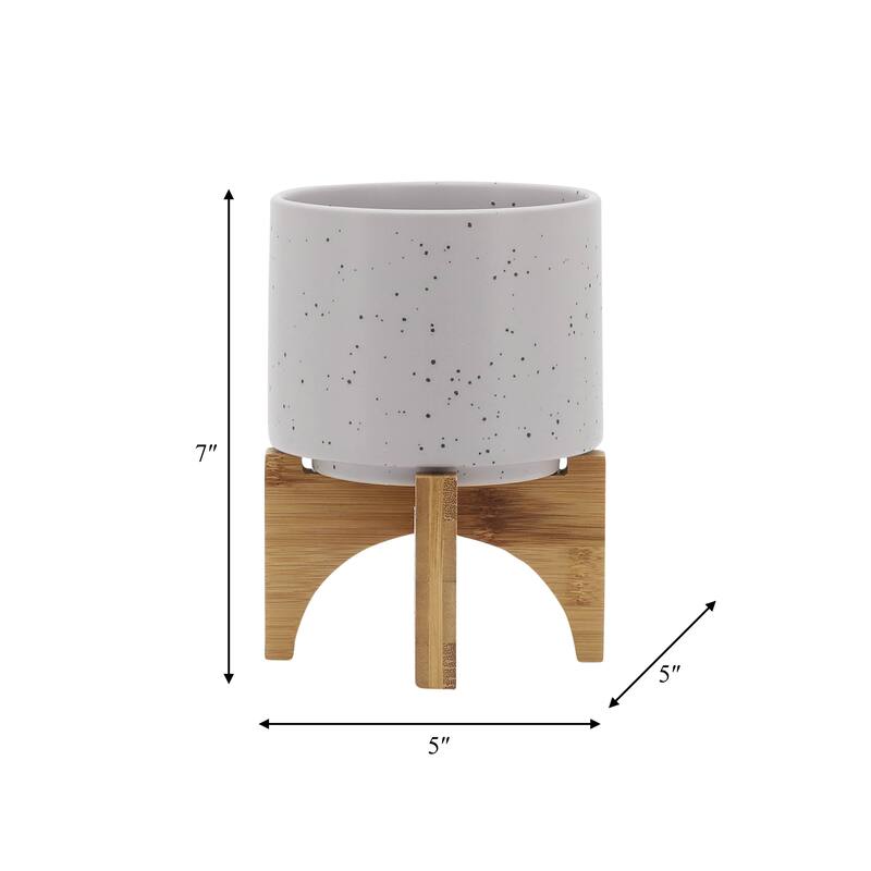 Sagebrook Home Ceramic Planters with Bamboo Stand Indoor/Outdoor