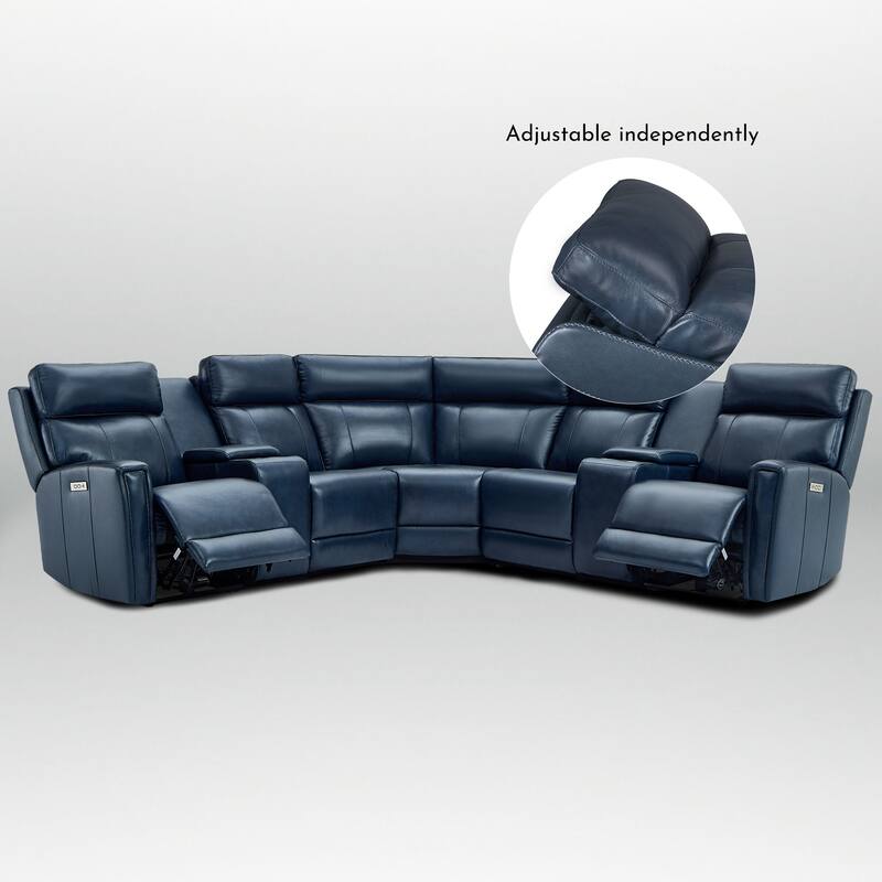 7PCS, 3 Power Recliners, Leather Reclining Sectional with Power Headrest & Lumbar, USB Port & USB-C Port