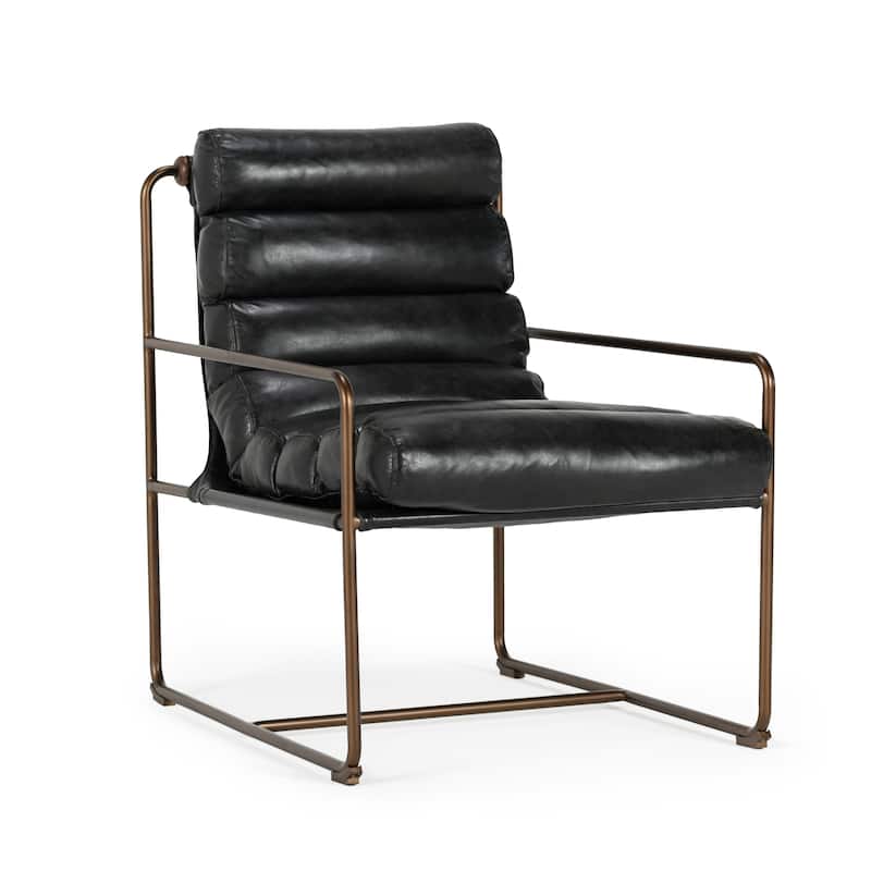 Classic Home Argo Top Grain Leather Black Accent Chair