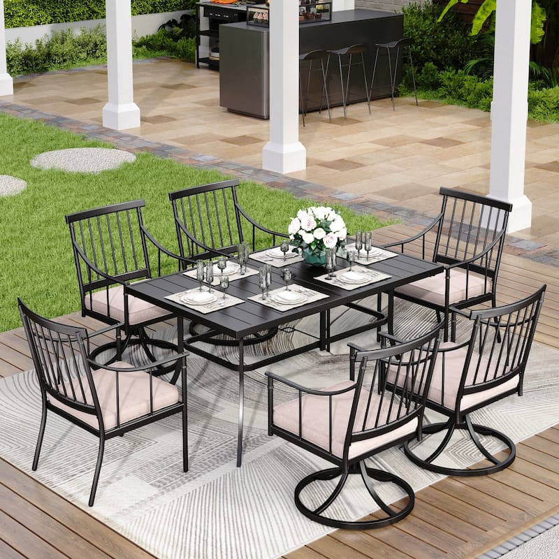 MAISON ARTS 7-Piece Patio Dining Set Steel Panel Table & 6 Dining Arm Chairs - Mixed Chairs