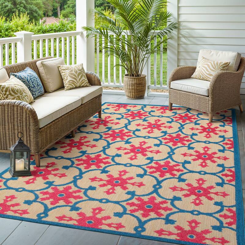 Style Haven Cara Mixed Pile Floral Lattice Indoor-Outdoor Area Rug - 6' 7" x 9' 6" - Rectangle