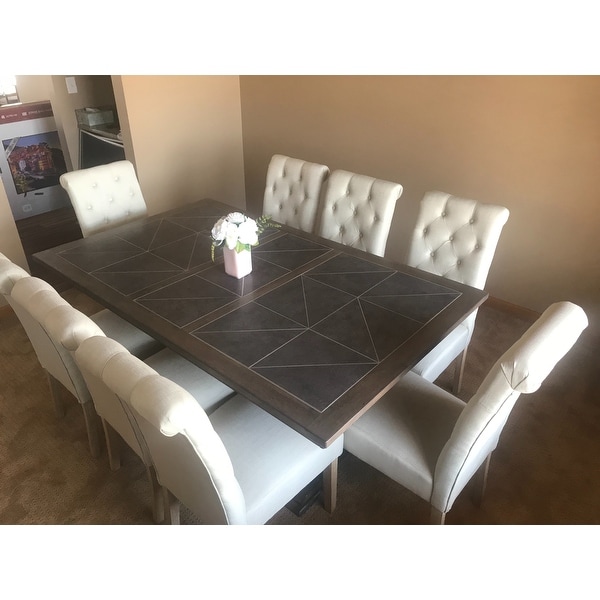 Pennington Grey Wood Rectangular Tile Top Trestle Dining Table Pennington Grey Wood Rectangular Tile Top Trestle Dining Table By Inspire Q On Free Shipping Today 19267392