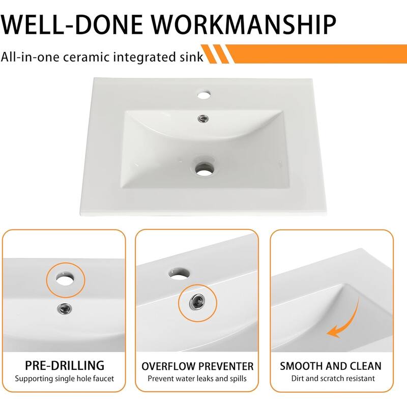 Bathroom Vanity With Sink In 24/30 Inch, Floating Bathroom Vanity With Soft Close Door