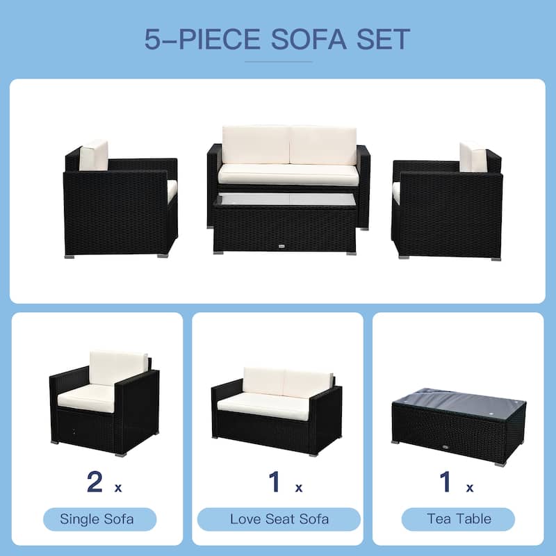 Outsunny 4-Piece Patio Furniture Set with Back Support, Thickly Cushioned PE Rattan Patio Furniture Set
