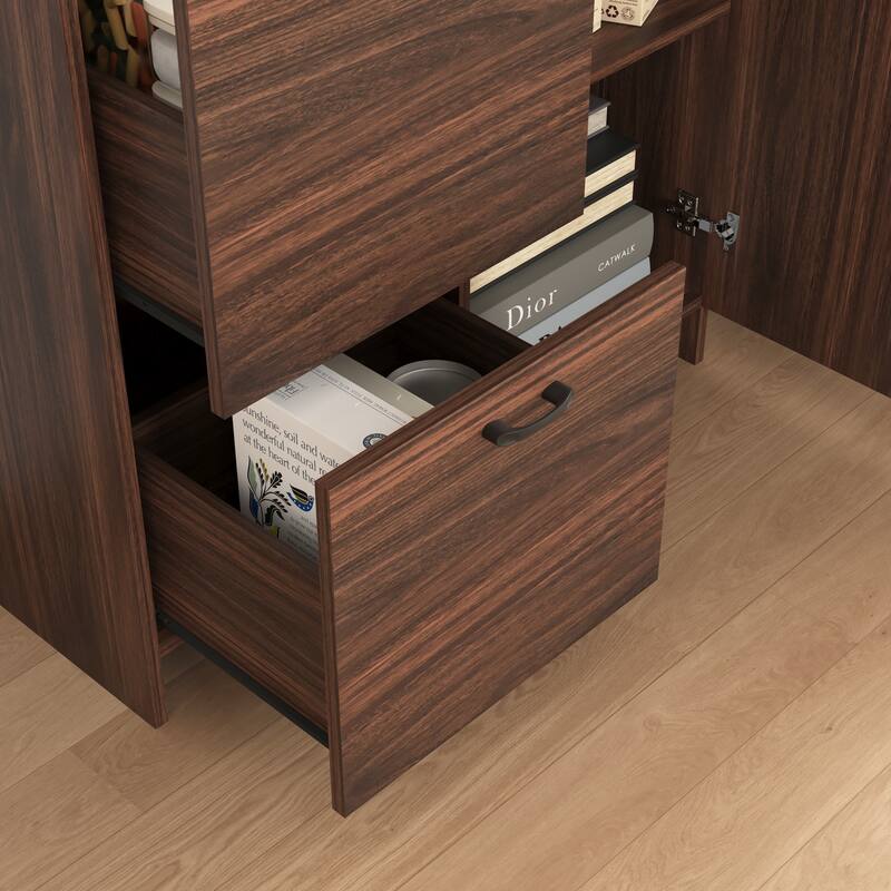 Foldable Desk Cabinet with Storage Drawer & Shelves, Space-Saving Wall Storage Cabinet Buffet Cabinet