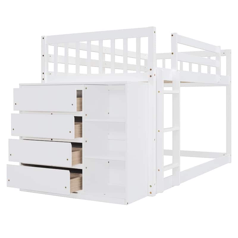 Twin Over Twin Bunk Bed with Storage Drawers and Shelves - Perfect for Sleepovers