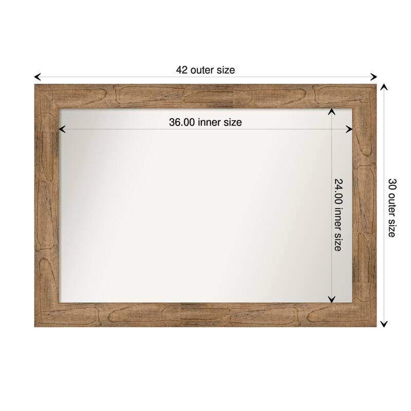 Non-Beveled Wood Bathroom Wall Mirror - Owl Brown Frame - 42 x 30 in - Owl Brown