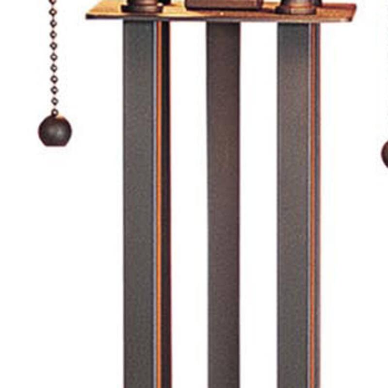 25" Grey Rust Metal Table Cylinder Lamp with Amber Square Mica Shade and Pull Chain for Bedroom - 24.5”H x 15”W x 15”D