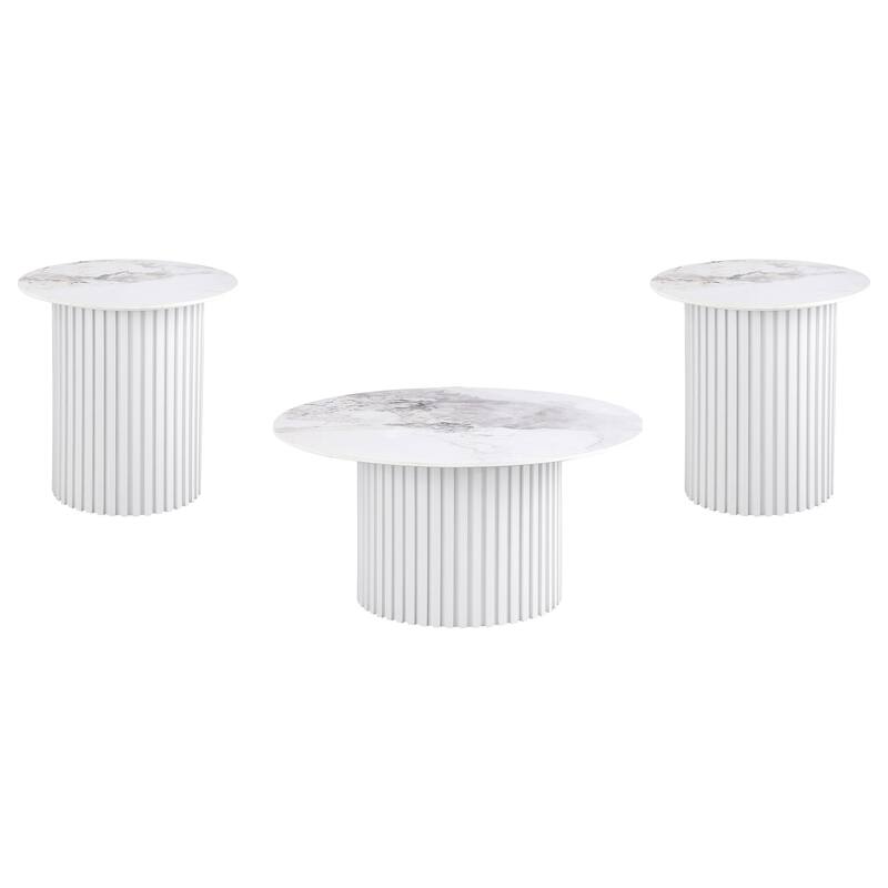 Rowena Coffee And End Table Set White Faux Marble