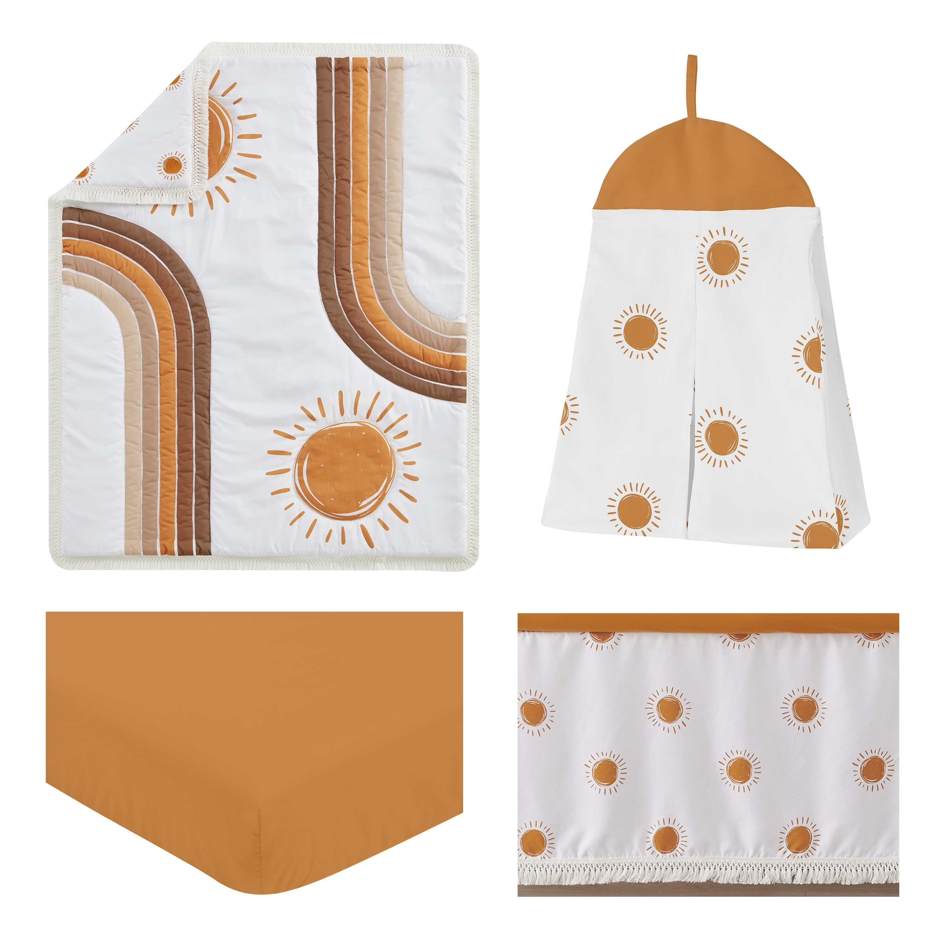 Sweet Jojo Designs Rainbow Vintage Boho Sun Baby Boy Girl Nursery Crib Bedding Set Pumpkin Rust Orange Taupe Brown And White Bohemian Sky Desert