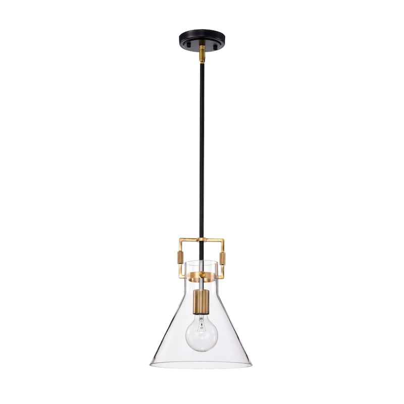 Black and Antique Gold 1-Light 10 Inch Cone Glass Pendant