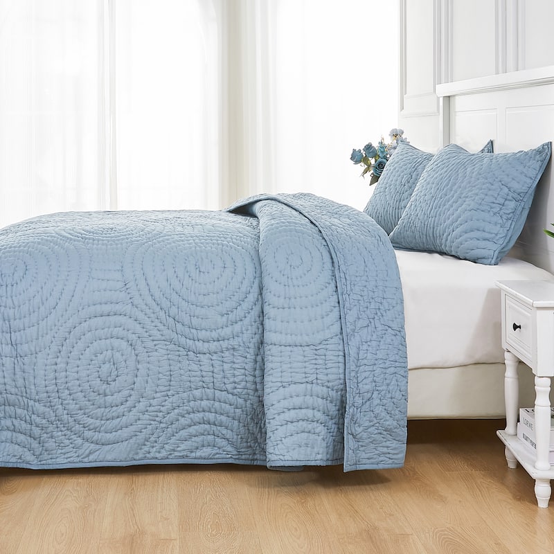 Hand Stitch Cotton Voile Quilt Set - Twin - SLATE BLUE - 2 Piece