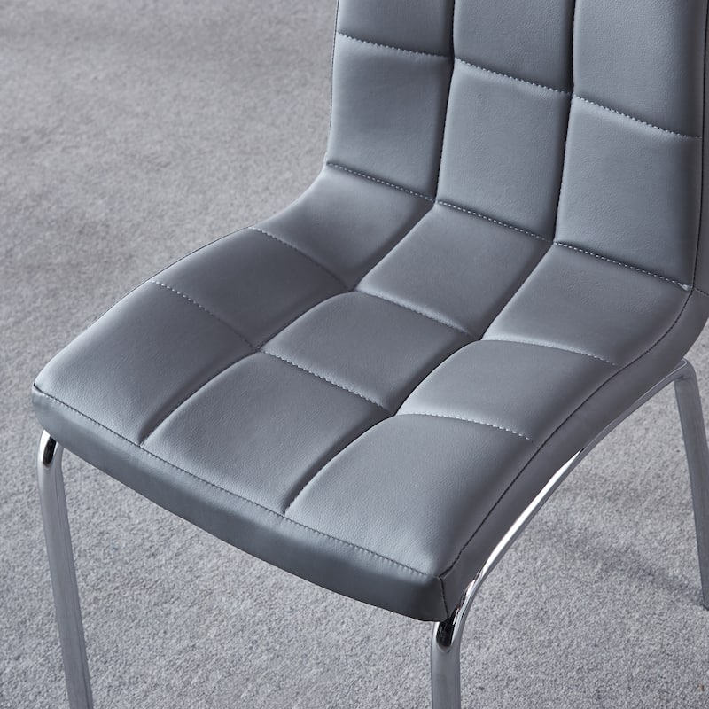 Set of 4 Modern Lattice Design Leatherette Dining Chair with Metal Legs