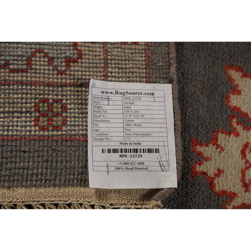Gray Oushak Oriental Area Rug Hand-Knotted Wool Carpet - 8'10"x 11'9"