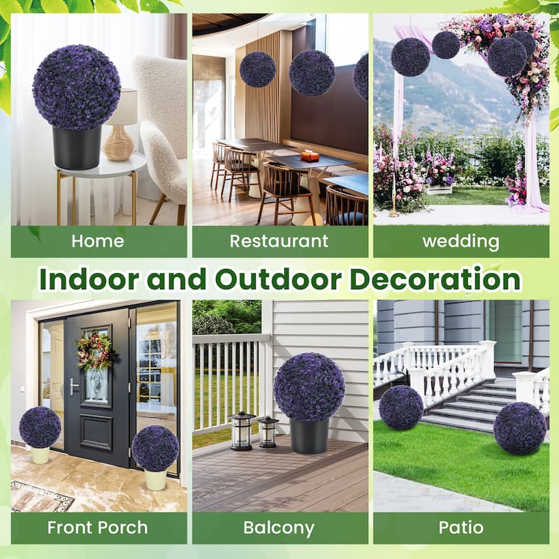 15" Diameter Artificial Lavender Topiary Balls Set of 2 Faux Boxwood Spheres for Outdoor Use - 12"Dia