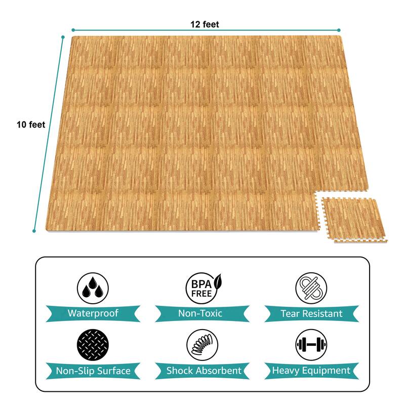 Sorbus 120 Sq. Ft. Wood Grain Floor Tiles Foam Mat EVA Interlocking Mats Tile 3/8-Inch Thick Flooring Wood Puzzle Exercise Mats