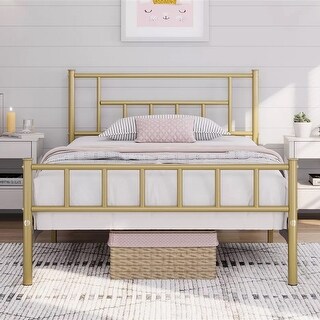 Full Metal Bed Frame with Headboard Antique Gold - Bed Bath & Beyond ...