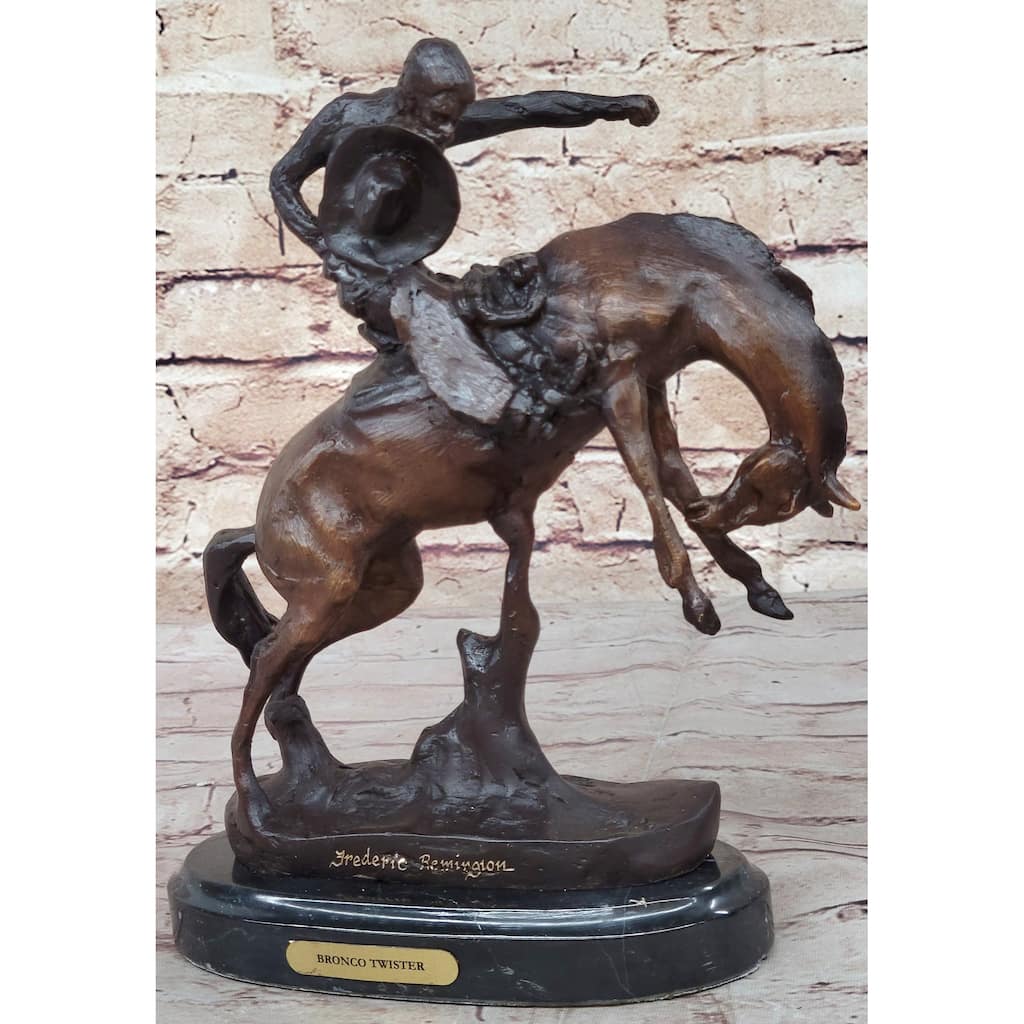 Bronco Twister Frederic Remington Cowboy Bronze Statue Sculpture Western 10 Inches X 10 Inches