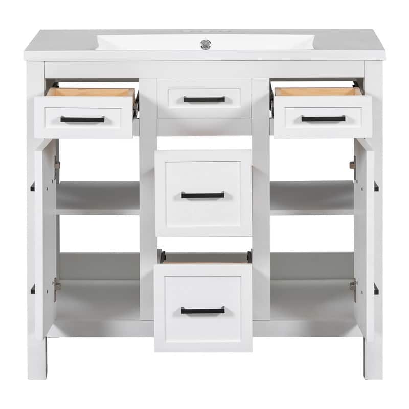36" Bathroom Vanity with Resin Integrated Sink,4 Drawers, 2 Doors