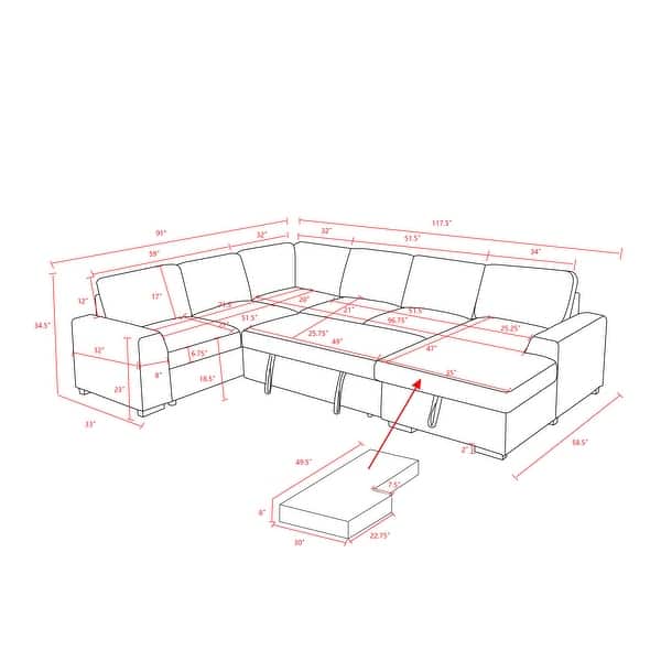 Modern Corduroy Sectional With Storage Chaise Lounge