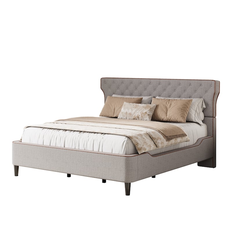 Christopher Knight Home - Aveline Modern Upholstered Platform Bed with Curved Back Headboard and Button Tufted Design