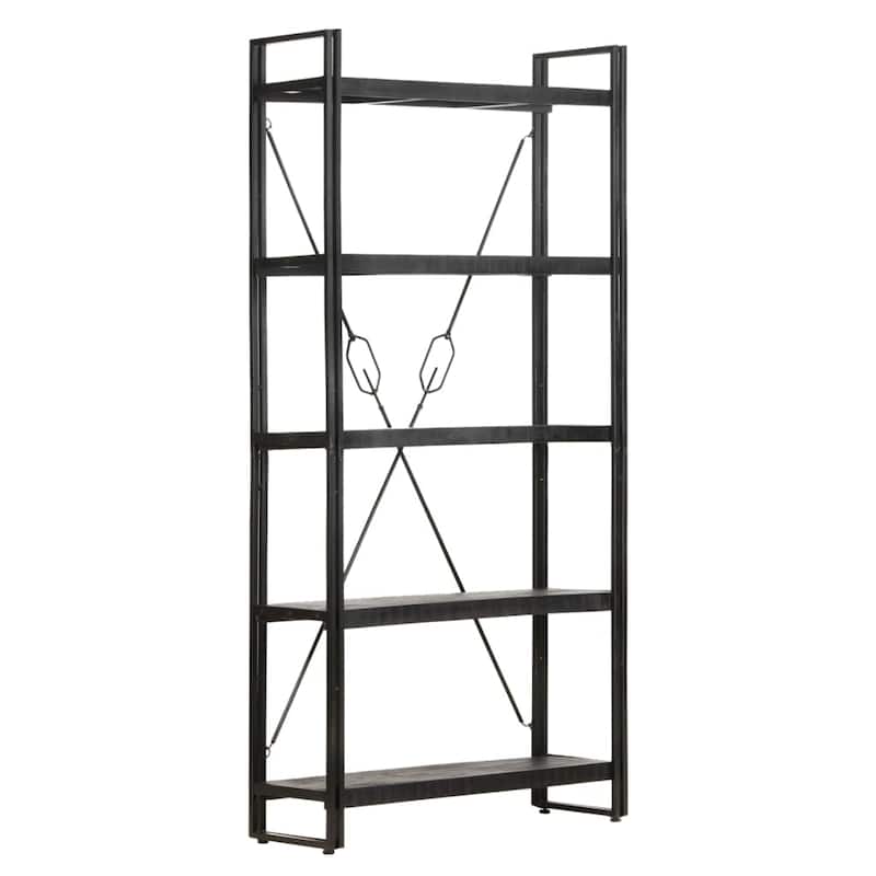 vidaXL 5-Tier Bookcase Black 35.4"x11.8"x70.9" Solid Mango Wood