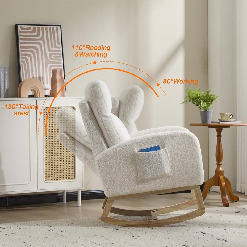 Anmytek Modern Nursery Glider Rocking Chair Solid Wood Legs High Backrest Side Pocket for Living Room Lounge