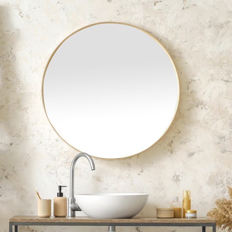 48" Wall Mounted Circular Mirror Metal Framed Mirror