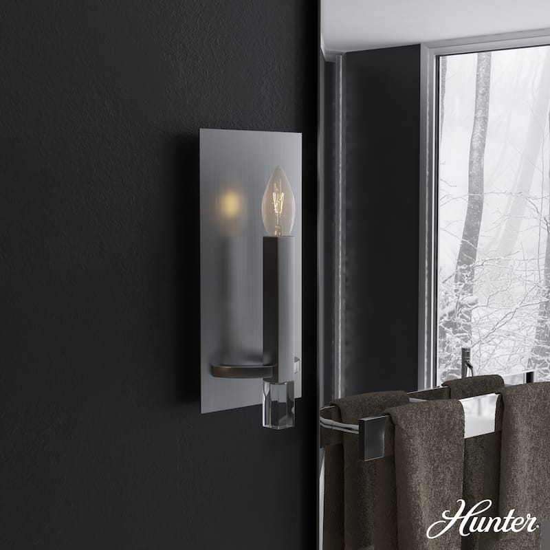 Hunter Sunjai 1-Light Wall Sconce - Candle, Contemporary, Damp Rated! - Brushed Nickel