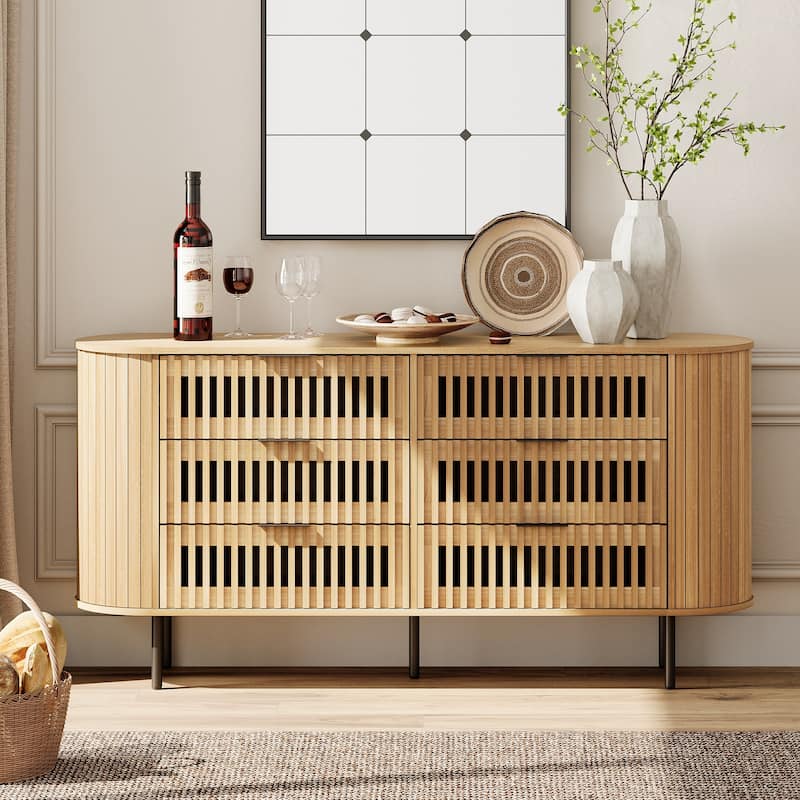 WAMPAT Fluted Dresser for Bedroom with 6 Drawers - Oak