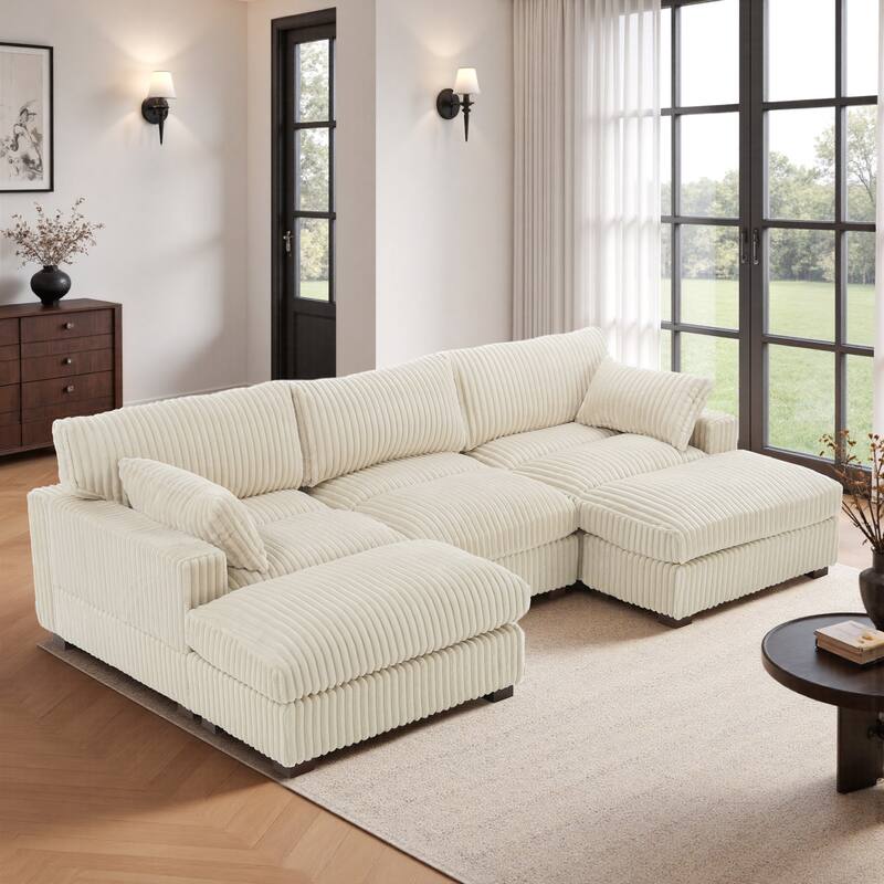 Upholstered Plush Flannel Modular Sectional Sofa with Pillows,Ajustable Headrest