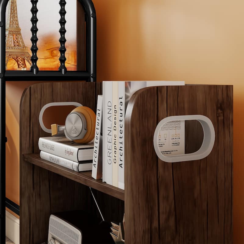 Twin Size Metal Platform Bed Frame with Light, Kids Twin Metal Bed with Upholstered and Pull Out Storage Shelves