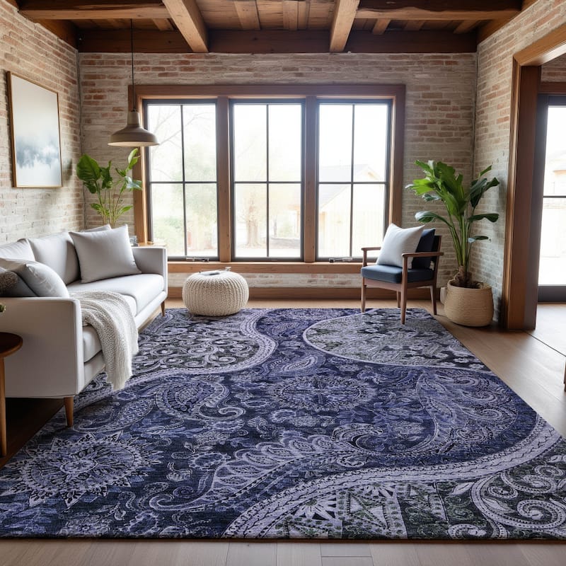 Premium Washable Super Soft Modern Paisley Mayfield Rug - Navy - 2'6" x 3'10"