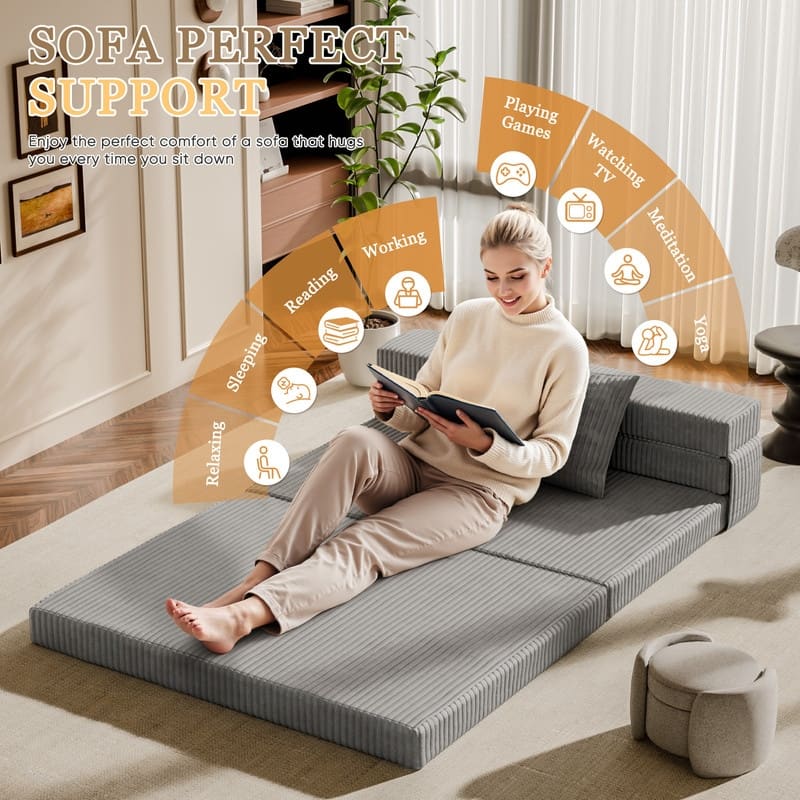 Folding Sofa Bed, Convertible Sleeper Chair with Pilow Foldable Matress, Comfy Floor Sofa Lounge for Living Room, Apartment