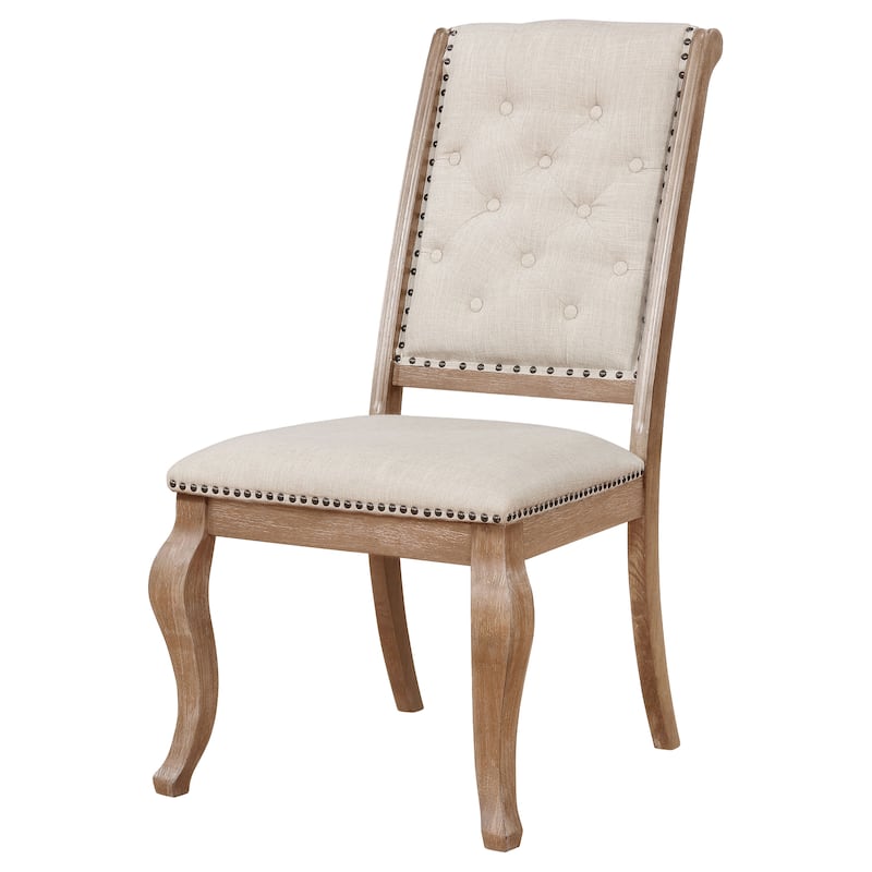 Traditional 2pc Set Dining Chair Button Tufted Design, Nailhead Accents