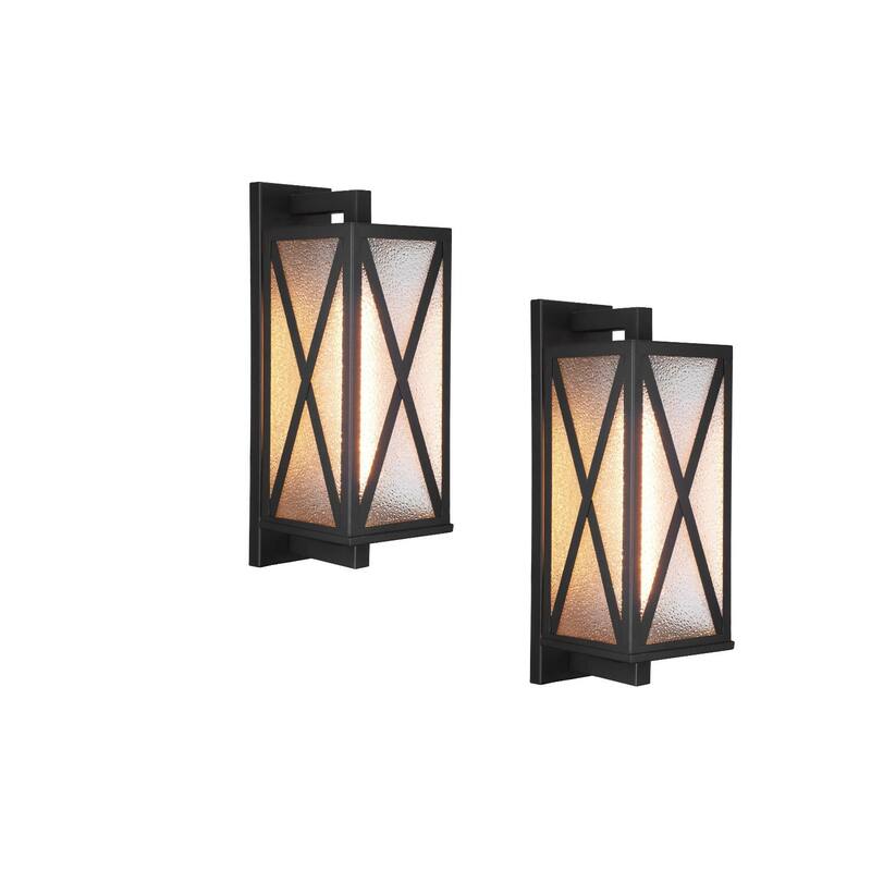 19Inch Exterior Wall Lights, E26 Base, Ripple Glass Shade, Black - 2pack - 2pack