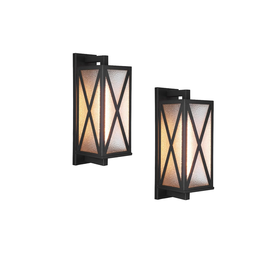 19Inch Exterior Wall Lights, E26 Base, Ripple Glass Shade, Black - 2pack