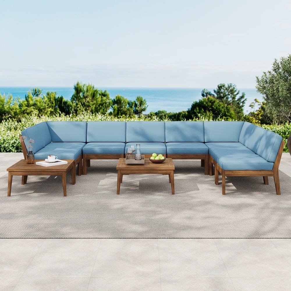 Christopher Knight Home - Xanthe Acacia Wood Patio 10 Piece Sectional Sofa Set with Water Resistant Cushion